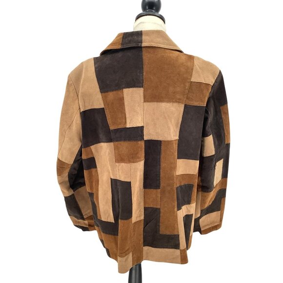 Vintage Studio C Retro Patchwork Leather Collared Button Front Jacket - Picture 5 of 8